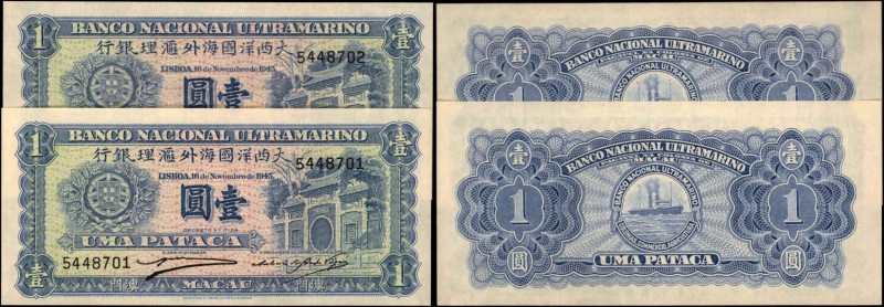 MACAU

MACAU. Lot of (2) Banco Nacional Ultramarino. 1 Pataca, 1945. P-28(5). ...