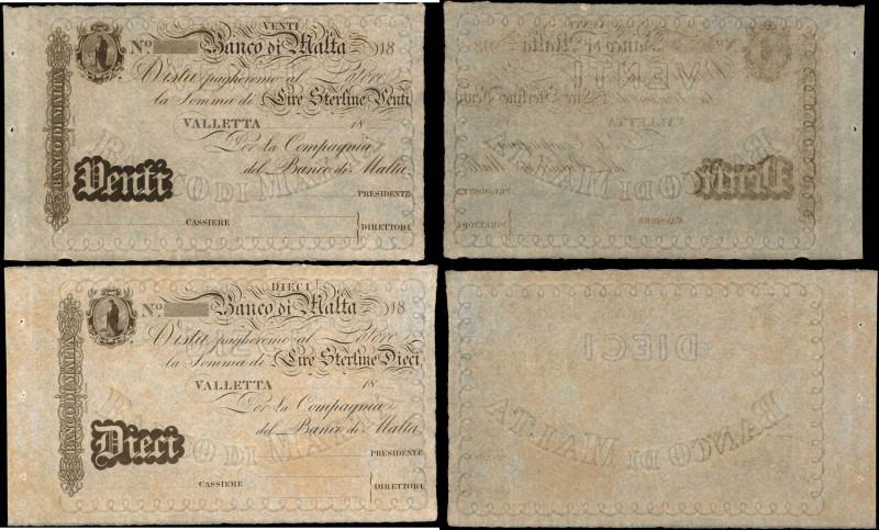 MALTA

MALTA. Lot of (2) Banco di Malta. 1 & 2 Lira, ND. P-S162 & S163. Remain...