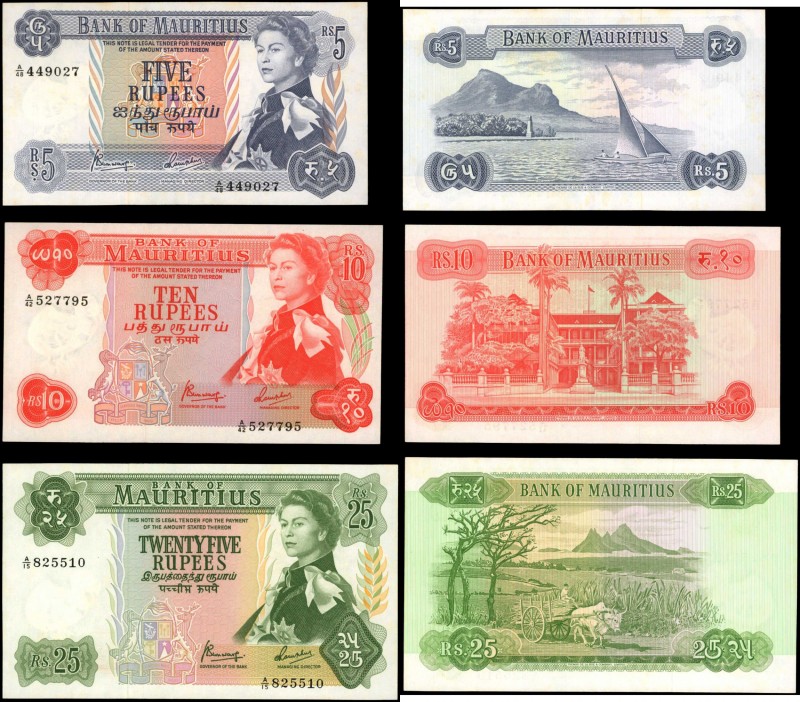 MAURITIUS

MAURITIUS. Lot of (3) Bank of Mauritius. 5, 10 & 25 Rupees, ND (196...