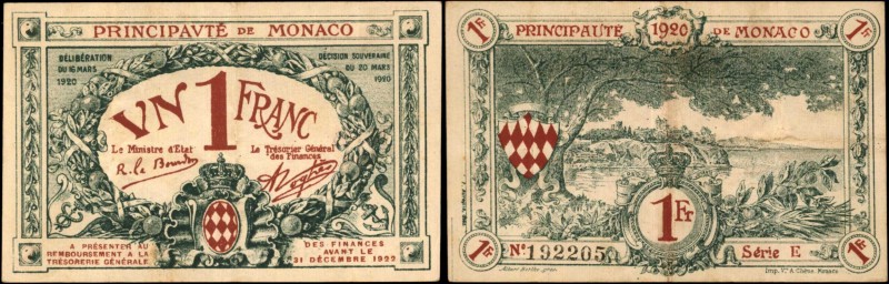 MONACO

MONACO. Principaute de Monaco. 1 Franc, 1920. P-5. Fine.

Estimate: ...