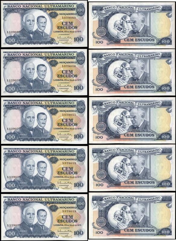 MOZAMBIQUE

MOZAMBIQUE. Lot of (5) Banco Nacional Ultramarino. 100 Escudos, 19...