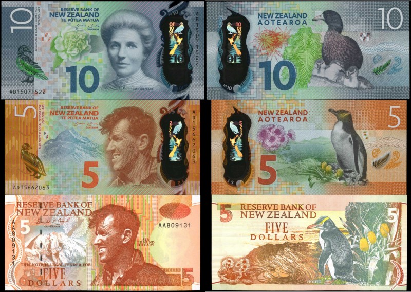 NEW ZEALAND

NEW ZEALAND. Lot of (3) Reserve Bank of New Zealand. 5 and 10 Dol...