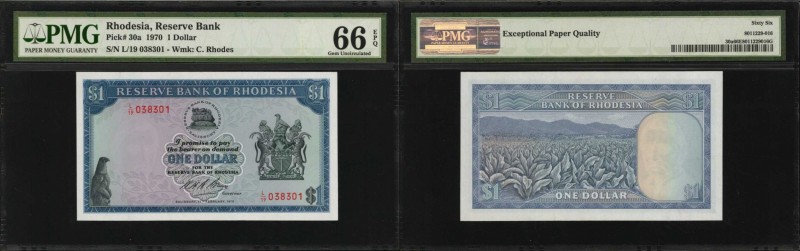 RHODESIA

RHODESIA. Reserve Bank of Rhodesia. 1 Dollar, 1970. P-30a. PMG Gem U...