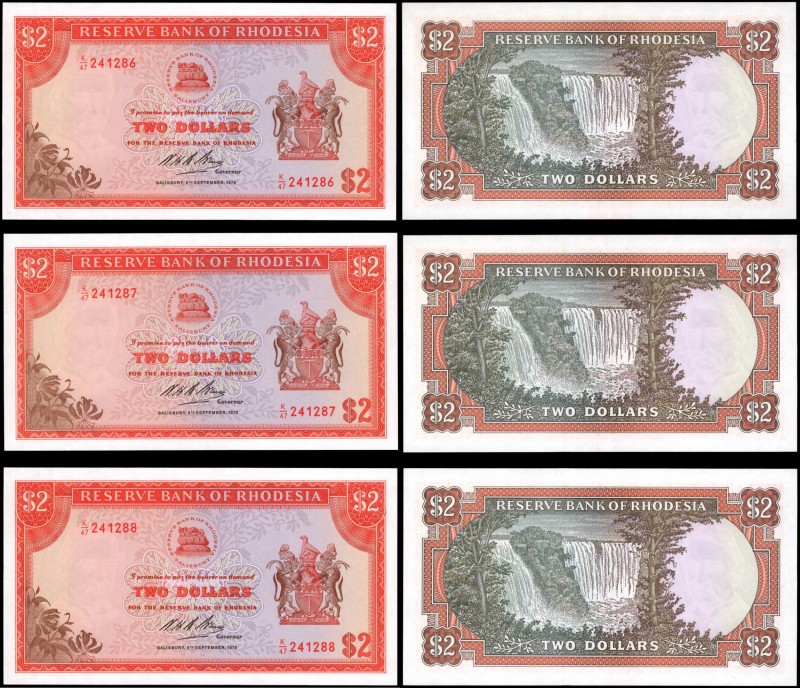 RHODESIA

RHODESIA. Lot of (3) Reserve Bank of Rhodesia. 2 Dollars, 1970. P-31...