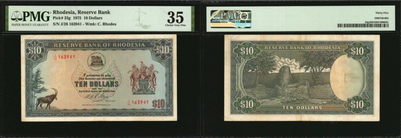 RHODESIA

RHODESIA. Reserve Bank of Rhodesia. 10 Dollars, 1975. P-33g. PMG Cho...