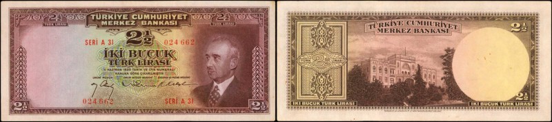 TURKEY

TURKEY. Turkiye Cumhuriyet Merkez Bankasi. 2 1/2 Lira, 1947. P-140. Ab...