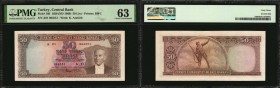 TURKEY

TURKEY. Central Bank. 50 Lira, 1930 (ND 1960). P-166. PMG Choice Uncirculated 63.

Printed by BWC. PMG has graded just 16 examples of this...