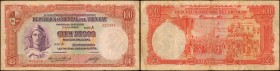 URUGUAY

URUGUAY. Banco De La Republica Oriental Del Uruguay. 100 Pesos, 1935. P-31a. Very Fine.

Pinholes, toning and tape/mounting residue are n...