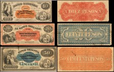 URUGUAY

URUGUAY. Lot of (3) Banco Oriental. 10, 20 & 50 Pesos, 1867. P-S385-S387. Fine.

Stains, tears, internal tears and pinholes are noticed a...