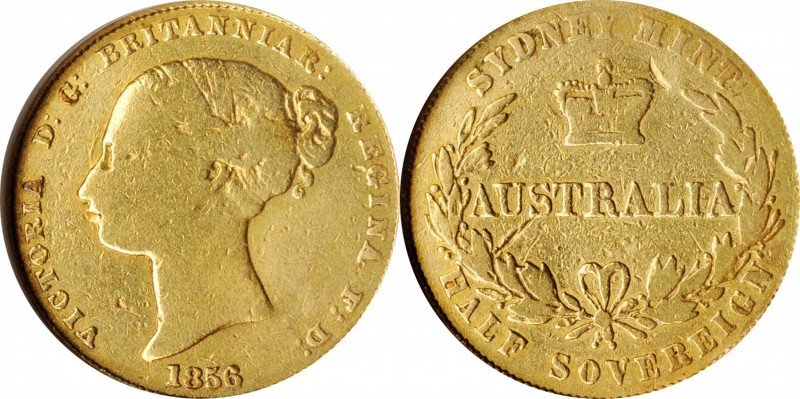 AUSTRALIA

AUSTRALIA. 1/2 Sovereign, 1856. Sydney Mint. Victoria. ANACS VG Det...