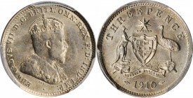 AUSTRALIA

AUSTRALIA. 3 Pence, 1910. London Mint. PCGS MS-62 Gold Shield.

KM-18. A RARE one-year type from the last year of reign for Edward, thi...