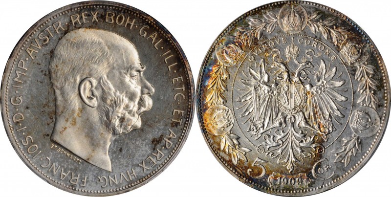 AUSTRIA

AUSTRIA. 5 Corona, 1909. Vienna Mint. Franz Joseph I. PCGS PROOF-63 G...