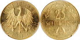 AUSTRIA

AUSTRIA. 25 Schilling, 1928. Vienna Mint. PCGS MS-63+ Gold Shield.

Fr-521; KM-2841. A gorgeous, flashy example of the type with full car...