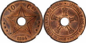 BELGIAN CONGO

BELGIAN CONGO. 10 Centimes, 1894. Leopold II. NGC MS-64 Red Brown.

KM-4. A lovely, boldly struck example of this popular type with...
