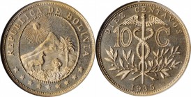 BOLIVIA

BOLIVIA. 10 Centavos, 1935. NGC PROOF-66.

KM-179.1. A steely gray Gem, this minor features a high degree of mirrored brilliance radiatin...