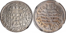 BRAZIL

BRAZIL. 320 Reis, 1699-(R). Rio de Janeiro Mint. Pedro II. NGC AU-55.

KM-89.1. A vibrant, nearly mint survivor, this charming minor prese...