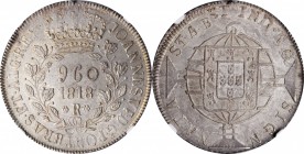 BRAZIL

BRAZIL. 960 Reis, 1818-R. Rio de Janeiro Mint. Joao VI. NGC MS-64.

KM-326.1. This handsomely toned near-Gem presents a lilac-steely gray ...