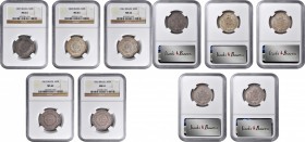 BRAZIL

BRAZIL. Empire. Quintet of 500 Reis (5 Pieces), 1857-63. Pedro II. All NGC Certified.

KM-464. 1) 1857. NGC MS-63. 2) 1860. NGC MS-63. 3) ...