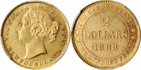 CANADA

CANADA. Newfoundland. 2 Dollars, 1888. London Mint. Victoria. PCGS AU-58 Gold Shield.

Fr-1; KM-5. Dot on each side of NEWFOUNDLAND. A hig...
