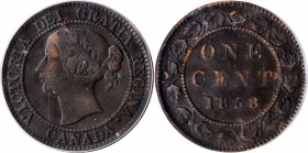 CANADA

CANADA. Cent, 1858. London Mint. Victoria. ICG FINE-15.

KM-1. A Cent with dark brown patina and some accumulation of dark material in the...