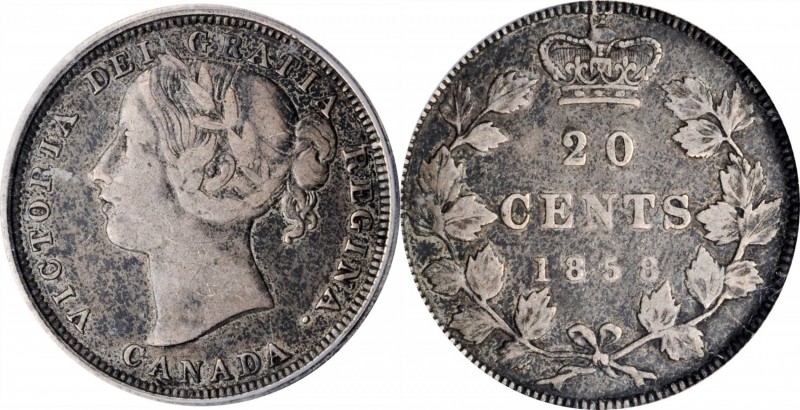 CANADA

CANADA. 20 Cents, 1858. London Mint. Victoria. ICG Fine Details--Rim D...