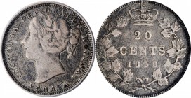 CANADA

CANADA. 20 Cents, 1858. London Mint. Victoria. ICG Fine Details--Rim Damage.

KM-4. The first year of issue, this circulated minor present...