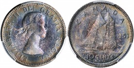 CANADA

CANADA. 10 Cents, 1953. Ottawa Mint. PCGS MS-66 Gold Shield.

KM-51. Variety with no shoulder strap. Tied with just a handful of others at...
