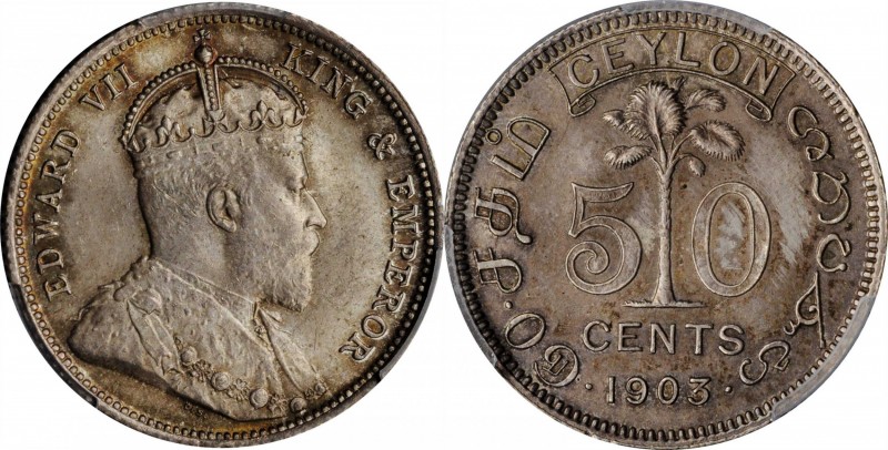 CEYLON

CEYLON. 50 Cents, 1903. London Mint. PCGS MS-63 Gold Shield.

KM-99;...