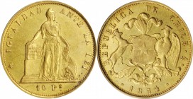 CHILE

CHILE. 10 Pesos, 1854-So. Santiago Mint. ANACS AU-50.

Fr-45; KM-131. Lightly handled, though entirely original and wholesome, with a subtl...