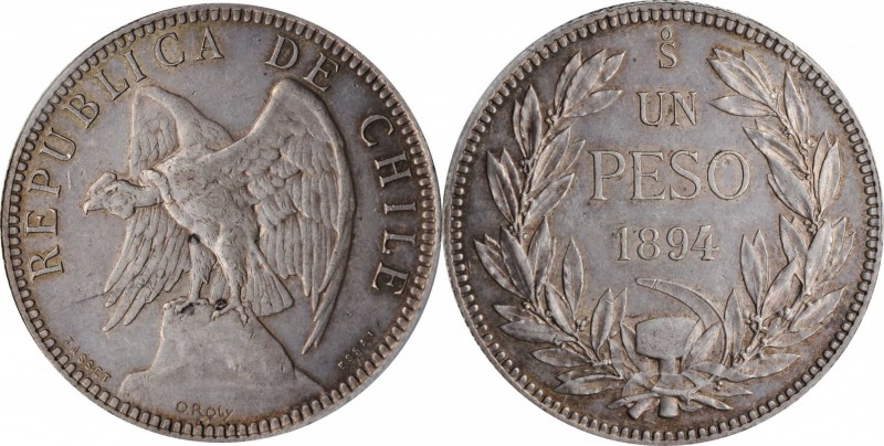 CHILE

CHILE. Silver Peso Essai (Pattern), 1894-So. PCGS SPECIMEN-58 Gold Shie...