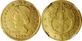 COLOMBIA

COLOMBIA. 8 Escudos, 1823-BOGOTA JF. Bogota Mint. NGC AU-58.

Fr-67; KM-82.1. A well struck example of this popular type with abundant f...