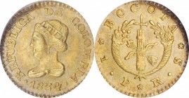 COLOMBIA

COLOMBIA. Peso, 1834-BOGOTA RS. Bogota Mint. NGC MS-62.

Fr-73; KM-84; Restrepo-160.12. A boldly struck and pleasing gold Peso with oran...