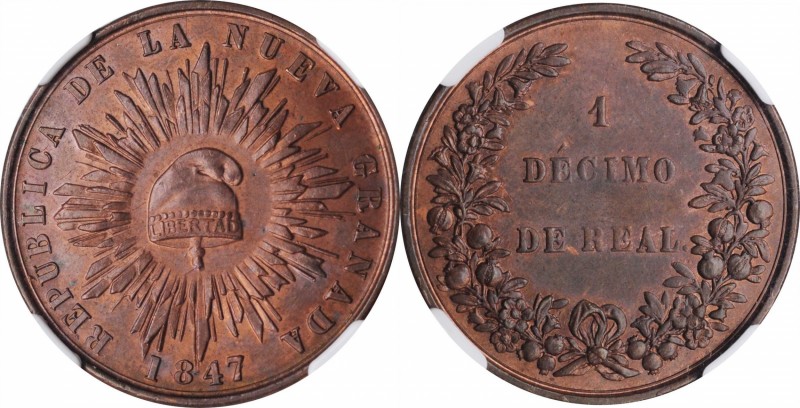 COLOMBIA

COLOMBIA. 1 Decimo Real (1/10 Real), 1847. NGC MS-64 Red Brown.

K...