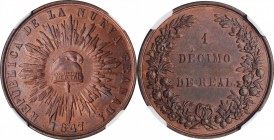COLOMBIA

COLOMBIA. 1 Decimo Real (1/10 Real), 1847. NGC MS-64 Red Brown.

KM-102. A lustrous and red-brick colored coin with razor sharp design d...