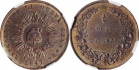 COLOMBIA

COLOMBIA. 1/2 Decimo Real (1/20 Real), 1847. NGC MS-64 Brown.

KM-101. A member of the coinage group that forms the transition from Real...
