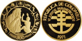 COLOMBIA

COLOMBIA. 300 Pesos, 1971-B. ANACS PROOF-68 Deep Cameo.

Fr-129; KM-250. Mintage: 6,000. Commemorating the VI Panamerican Games in Cali,...