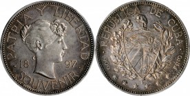 CUBA

CUBA. Silver Souvenir Peso, 1897. PCGS Genuine--Cleaned, AU Details Gold Shield.

KM-M2. Star Below variety. A nicely struck and gray toned ...