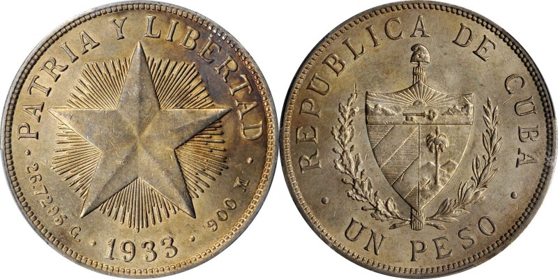 CUBA

CUBA. Peso, 1933. PCGS MS-62 Gold Shield.

KM-15.2. A sharply struck a...