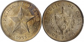 CUBA

CUBA. Peso, 1933. PCGS MS-62 Gold Shield.

KM-15.2. A sharply struck and softly lustrous Peso with smooth almond toning throughout.

Estim...