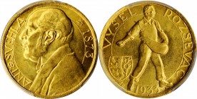 CZECHOSLOVAKIA

CZECHOSLOVAKIA. Ducat, 1933. Kremnica Mint. PCGS MS-64 Gold Shield.

Fr-12; KMX-M15. Struck to commemorate the 60th birthday of Dr...
