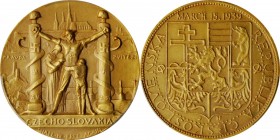 CZECHOSLOVAKIA

CZECHOSLOVAKIA. We Shall Be Free Again Gilt Copper Medal, 1939. PCGS SPECIMEN-65 Gold Shield.

Struck to commemorate the protest o...