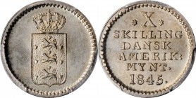 DANISH WEST INDIES

DANISH WEST INDIES. 10 Skilling, 1845. Christian VIII. PCGS MS-65 Gold Shield.

KM-16. Tied with just one other for the finest...