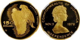 DOMINICA

DOMINICA. 150 Dollars, 1978. Ottawa Mint. NGC PROOF-68 Ultra Cameo.

Fr-2; KM-14.1. Struck to commemorate independence, featuring the Im...