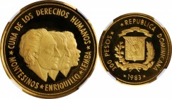 DOMINICAN REPUBLIC

DOMINICAN REPUBLIC. Goldine 300 Pesos Pattern, 1983. NGC PROOF-68 Ultra Cameo.

KMX-5 var. Struck to honor friar Antonio de Mo...