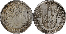 ECUADOR

ECUADOR. 4 Reales, 1841-QUITO MV. Quito Mint. PCGS VF-20 Gold Shield.

KM-24. Evenly handled throughout, this gunmetal gray example does ...