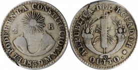ECUADOR

ECUADOR. 2 Reales, 1839-QUITO MV. Quito Mint. PCGS FINE-15 Gold Shield.

KM-18. A fairly well circulated example of the type, but neverth...