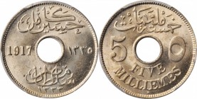 EGYPT

EGYPT. 5 Milliemes, AH 1335//1917-H. Heaton Mint. PCGS MS-64 Gold Shield.

KM-315. A steely gray near-Gem with charming cartwheel radiance....