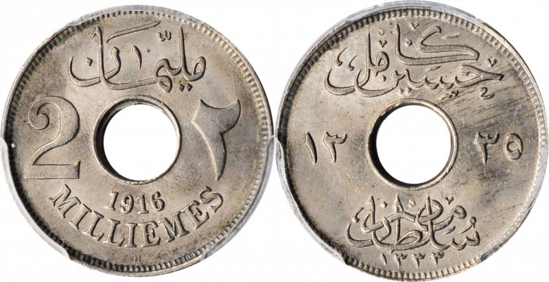 EGYPT

EGYPT. 2 Milliemes, AH 1335//1916-H. Heaton Mint. PCGS MS-63 Gold Shiel...
