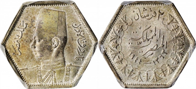 EGYPT

EGYPT. 2 Piastres, AH 1363//1944. London Mint. PCGS MS-64 Gold Shield....