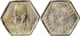 EGYPT

EGYPT. 2 Piastres, AH 1363//1944. London Mint. PCGS MS-64 Gold Shield.

KM-369. A pleasing, near-Gem example of this unusual hexagonal type...